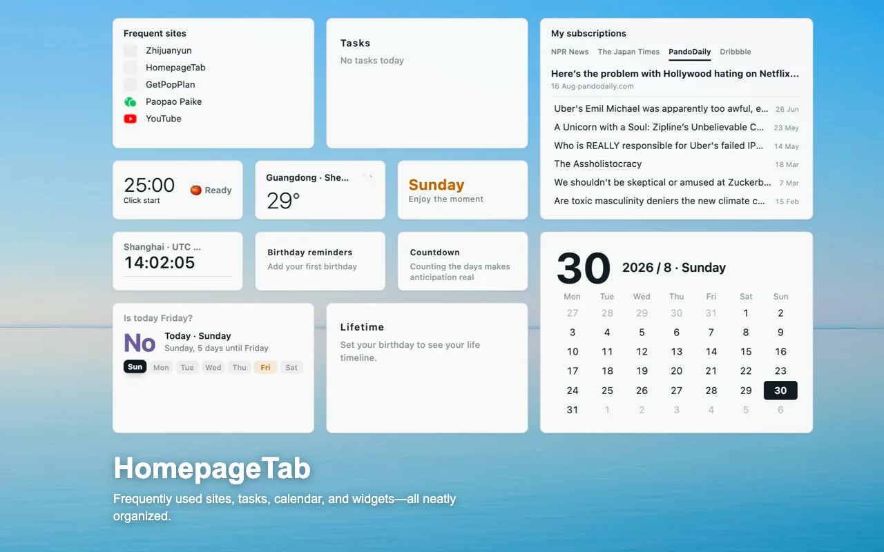 HomepageTab New Tab screenshot 1